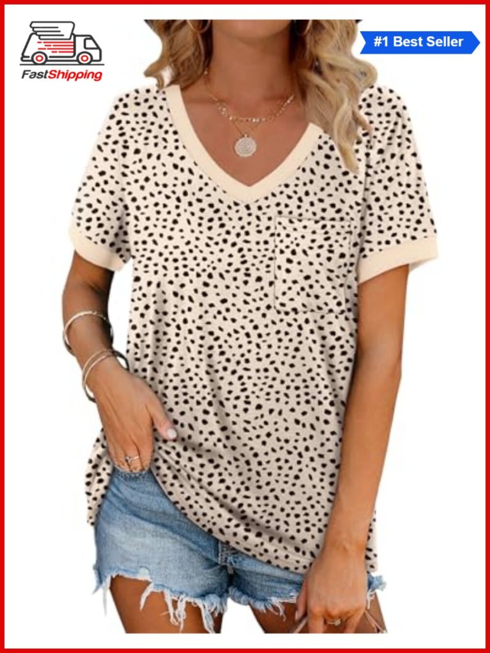 ✨ Womens T Shirt Short Sleeve V Neck Loose Casual Summer Top with Pocket